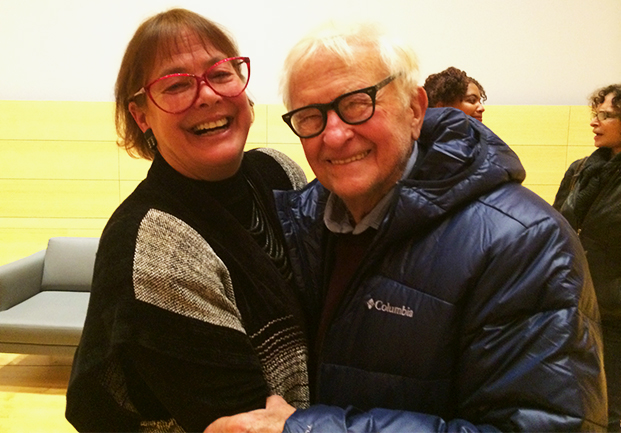 karen thorsen with albert maysles at the new school premiere of digitally restored james baldwin: the price of the ticket